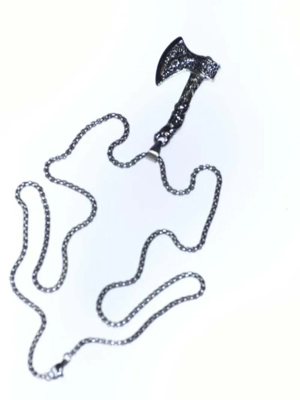 Men's Silver Tone Wolf Norse Axe Pendant Necklace Viking Biker Jewelry